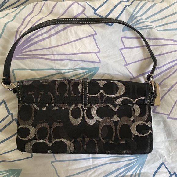 Coach Lurex Classic Logo Black and Silver Shoulder Bag Silver Hardware Y2K Used - Picture 2 of 4